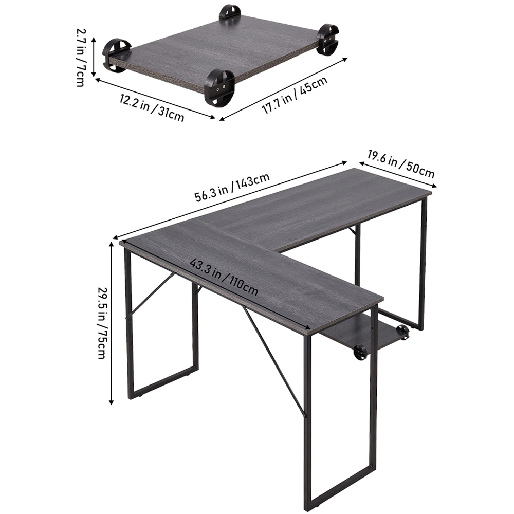 Living and Home L-Shaped Office Desk with Movable Stand Image 9