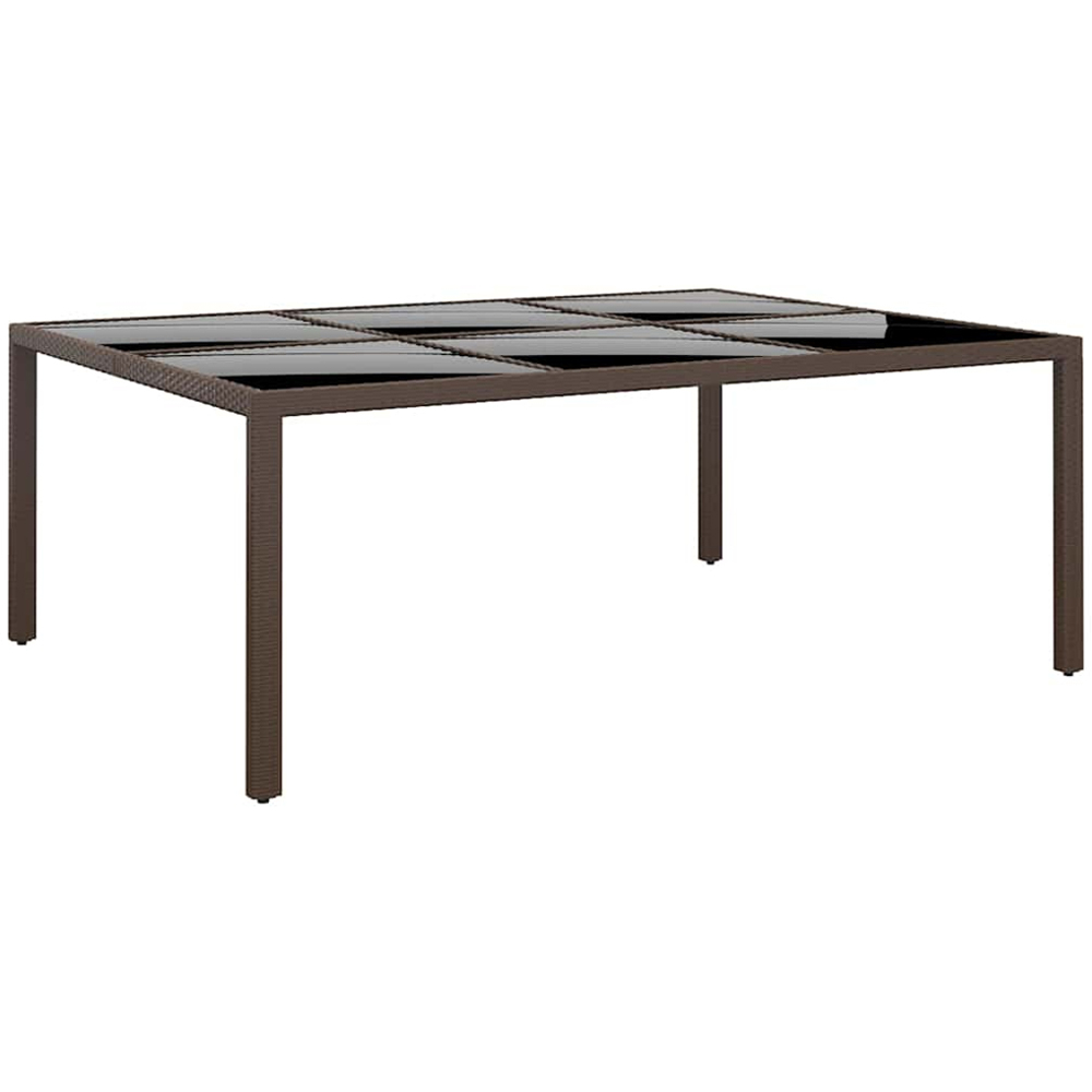 vidaXL 6 Seater PE Rattan Glass Top Garden Table Brown Image 1