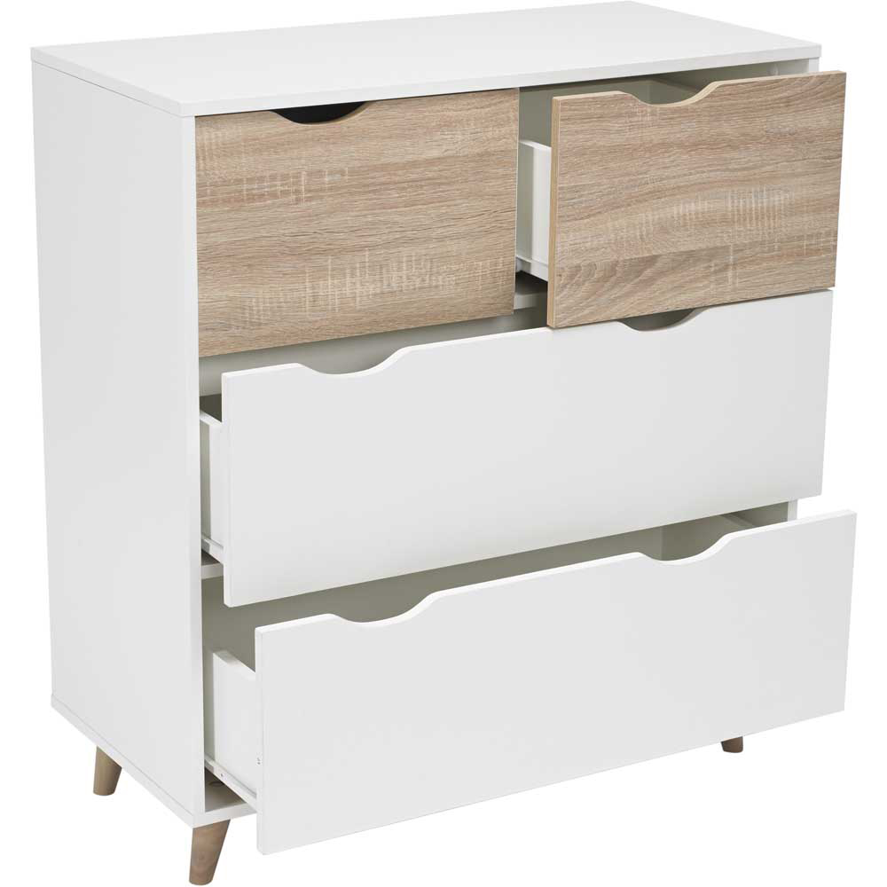 Stockholm 4 Drawer Oak and White Chest of Drawers Image 2