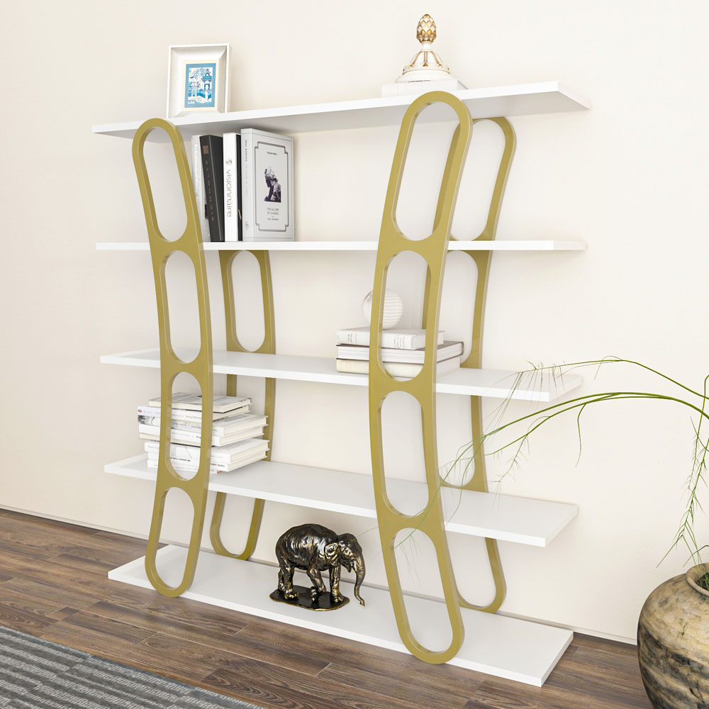 Decorotika Adar 5 Shelf White and Gold Bookcase Image 6