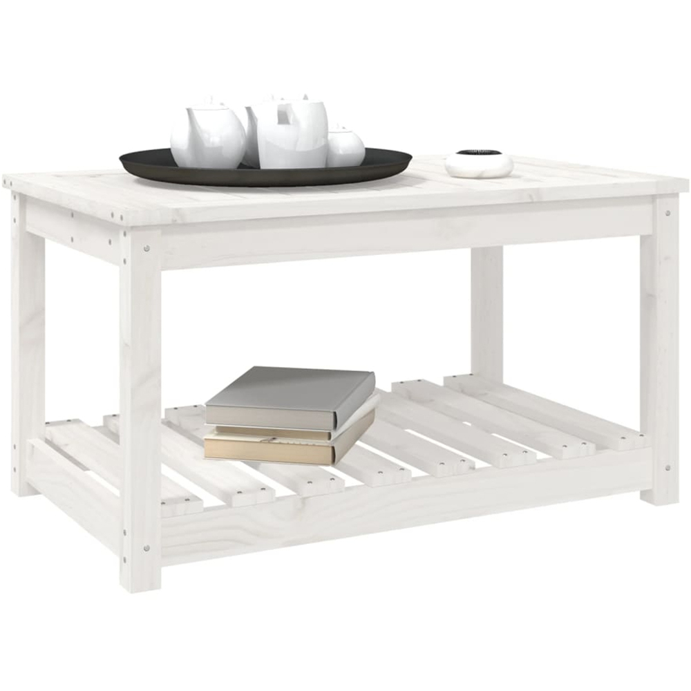vidaXL Single Shelf White Solid Pine Wood Slatted Garden Table 82.5 x 50.5cm Image 5