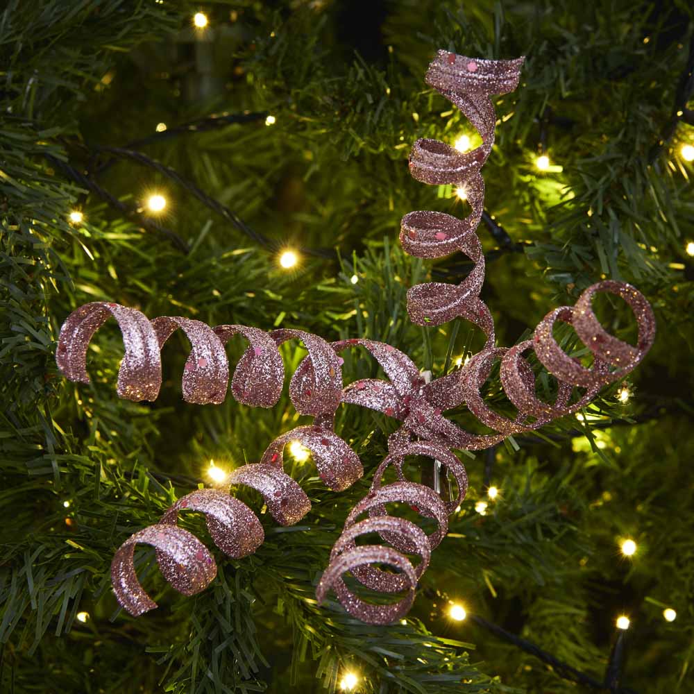 Wilko Glitters Pink Plastic Curl With Clip Christmas Baubles 6 Pack Image 4