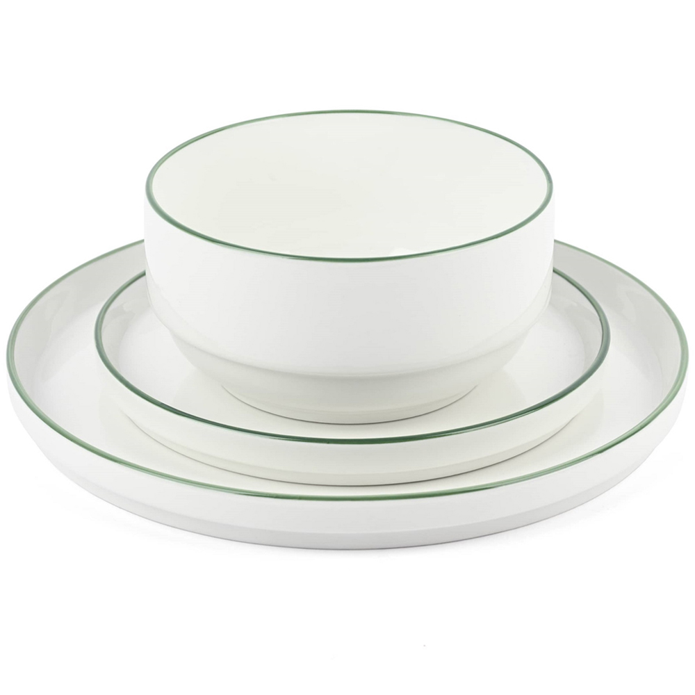 Waterside Green Rim White Stackable 12 Piece Dinner Set Image 6