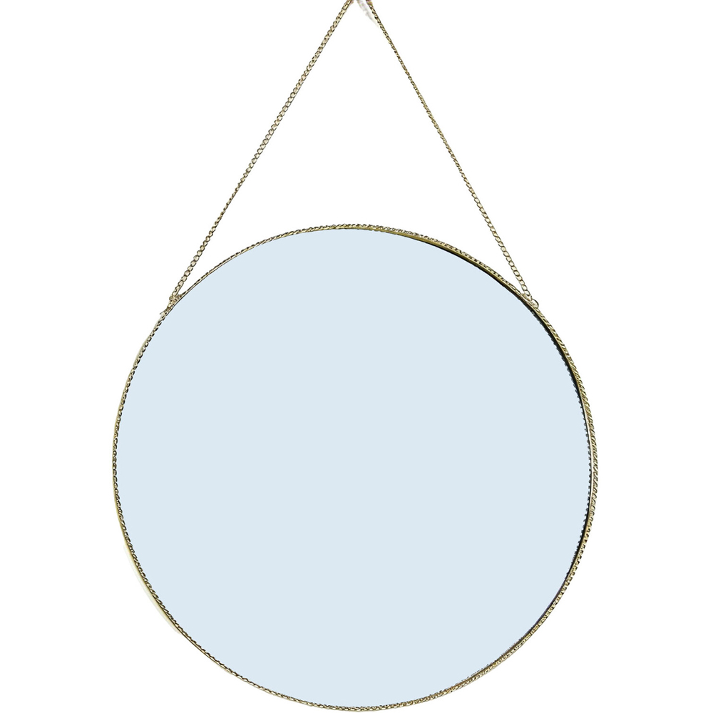 Framed Round Hanging Mirror Gold Image 1