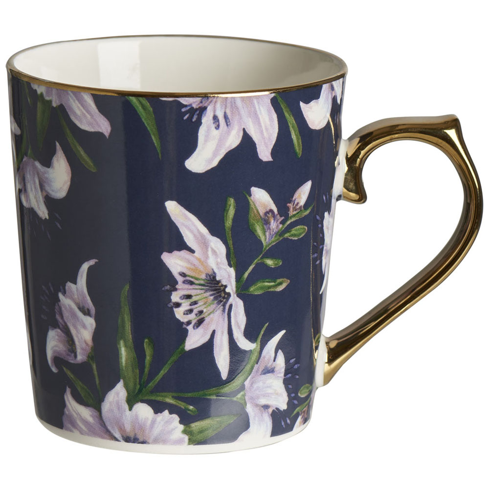 Wilko Midnight Blue Metallic Floral Mug Image 1