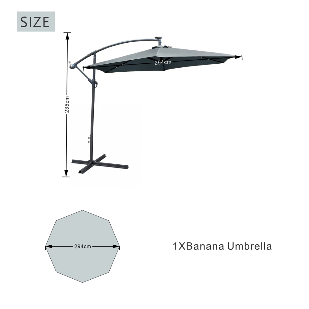 Direct Wicker Grey LED Tilt and Crank Hanging Cantilever Parasol 2.94m Image 8
