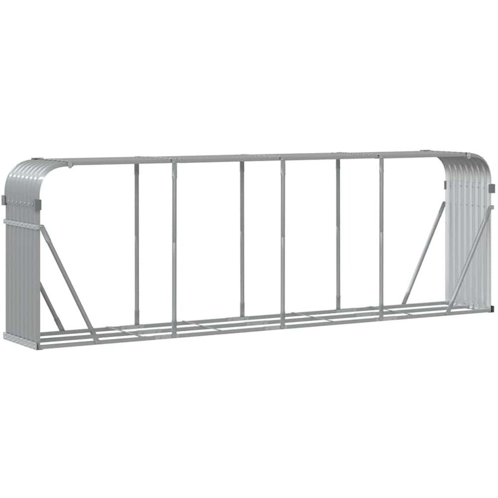 vidaXL Grey Galvanised Steel Firewood Log Holder 100 x 300 x 45cm Image 1