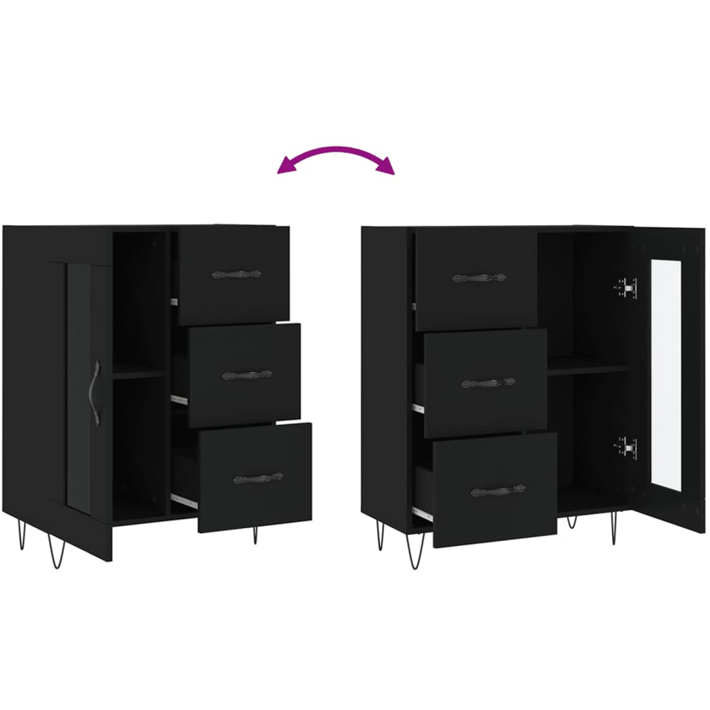 vidaXL Single Glass Door 3 Drawer 2 Shelf Black Wooden Sideboard Image 9