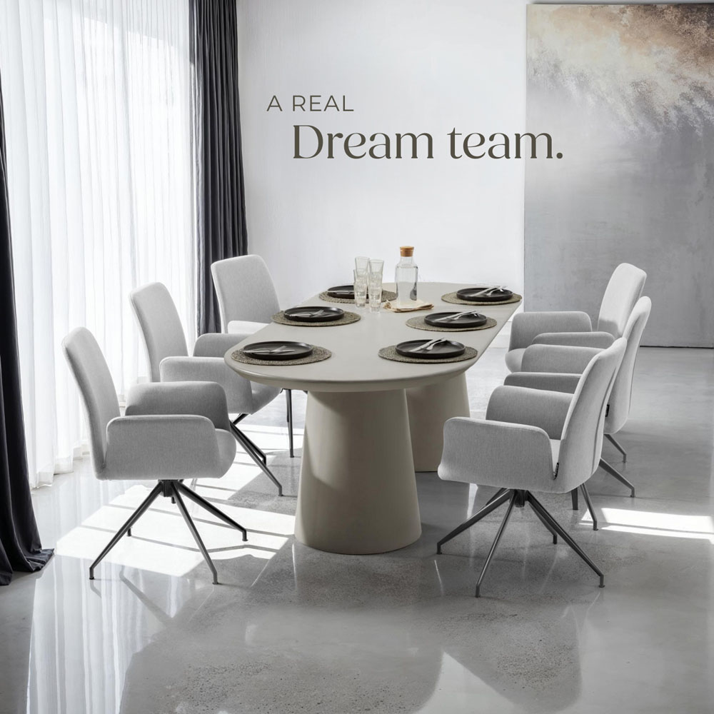 tectake Daya Set of 6 Light Grey Upholstered Swivel Chair Image 8