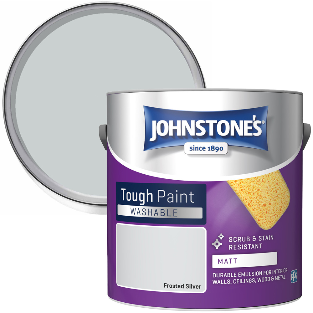 Johnstone's Washable Frosted Silver Matt Emulsion Paint 2.5L Image 1