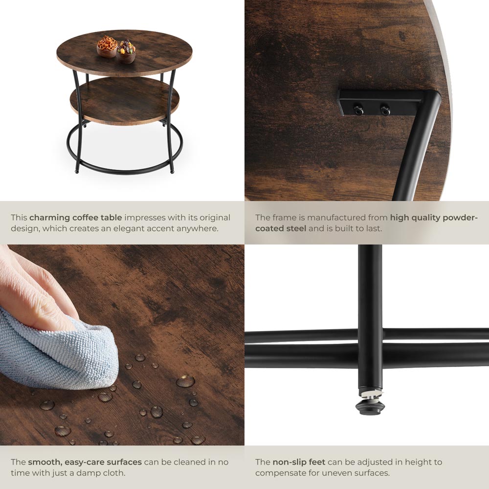 tectake Cromford Industrial Dark Wood Round Coffee Table Image 4
