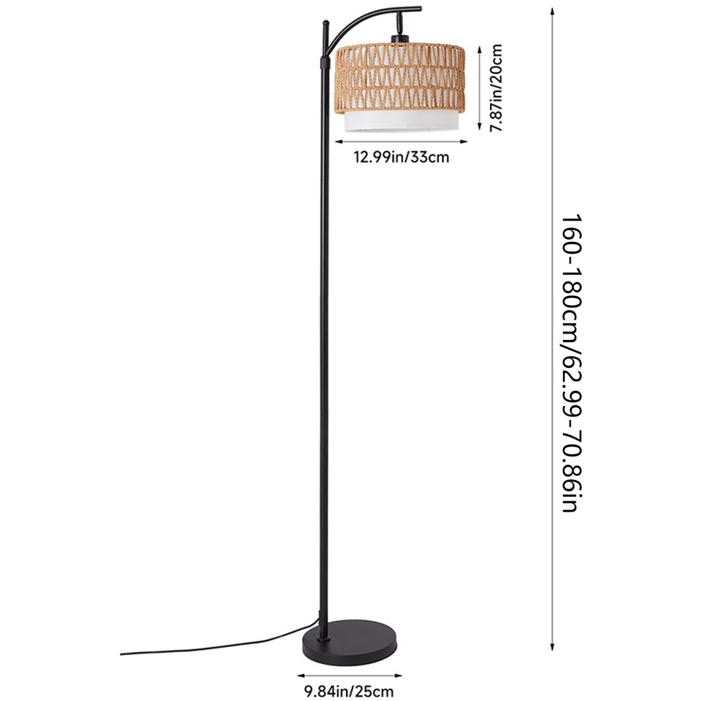 Living and Home Black and Natural Rattan Paper Rope Fabric Shade Adjustable E27 Floor Lamp Image 8