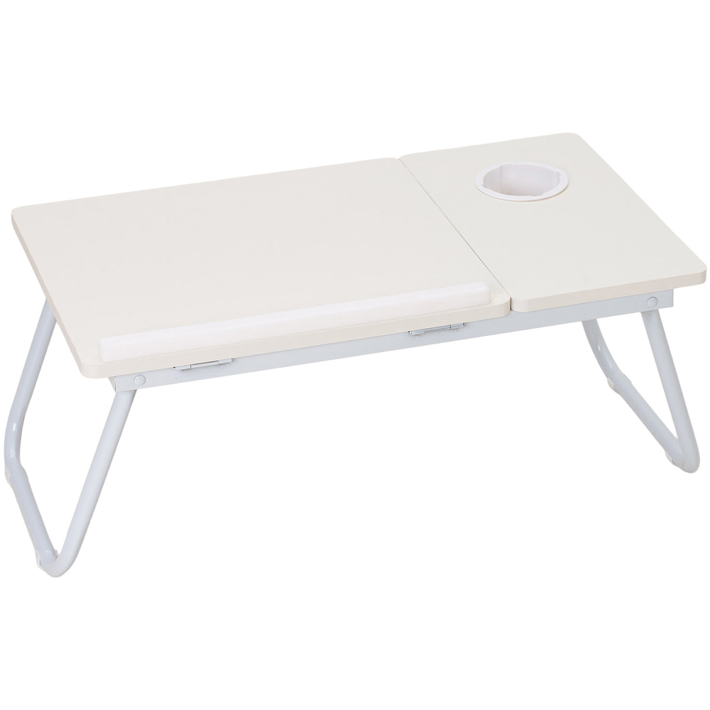Living and Home 5 Position Adjustable White Foldable Laptop Bed Table with Cup Holder Image 1