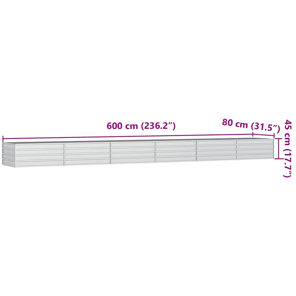 vidaXL Silver Galvanised Steel Raised Garden Bed 600 x 80 x 45cm Image 6