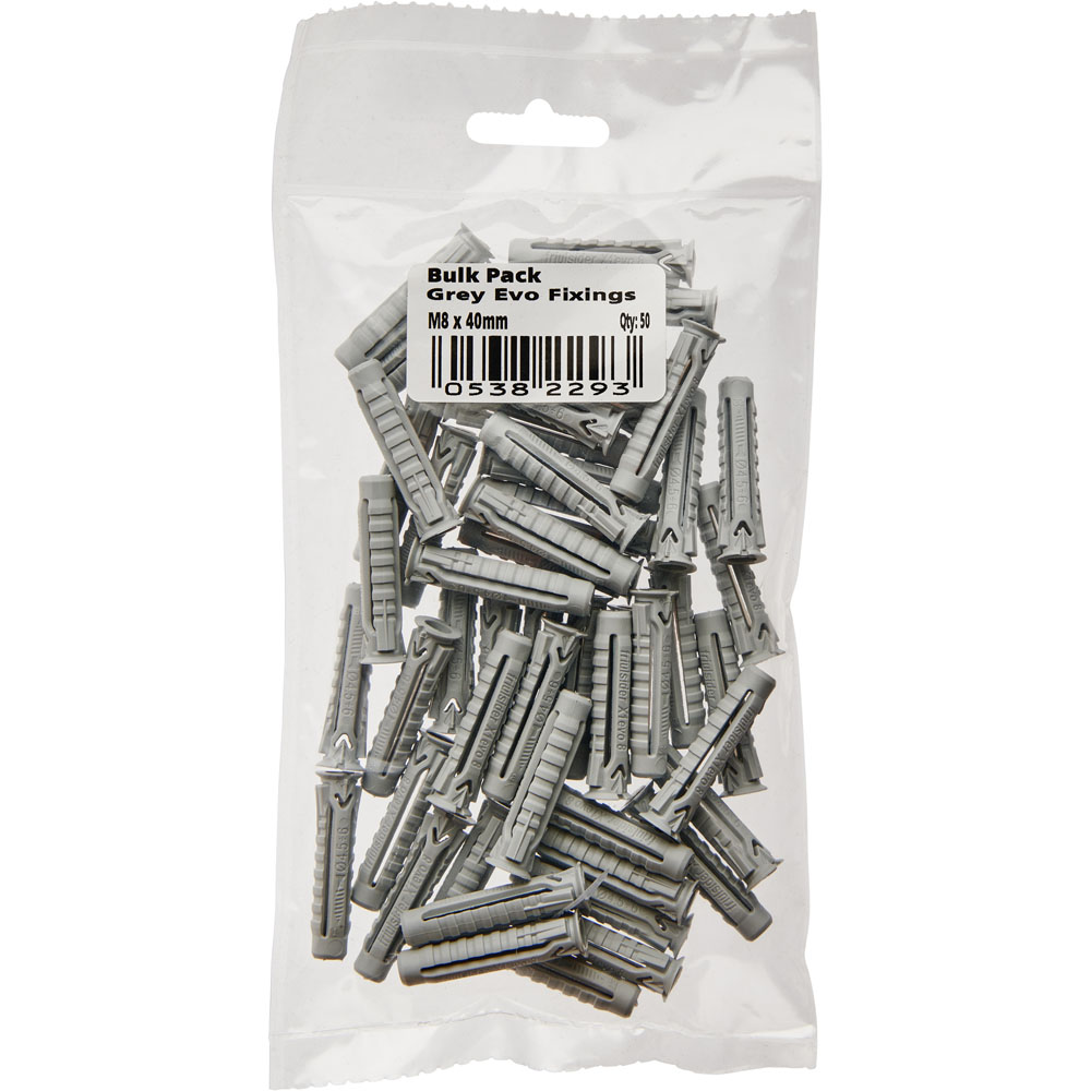Wilko 8 x 40mm Grey Evo Fixings 50 Pack Wilko