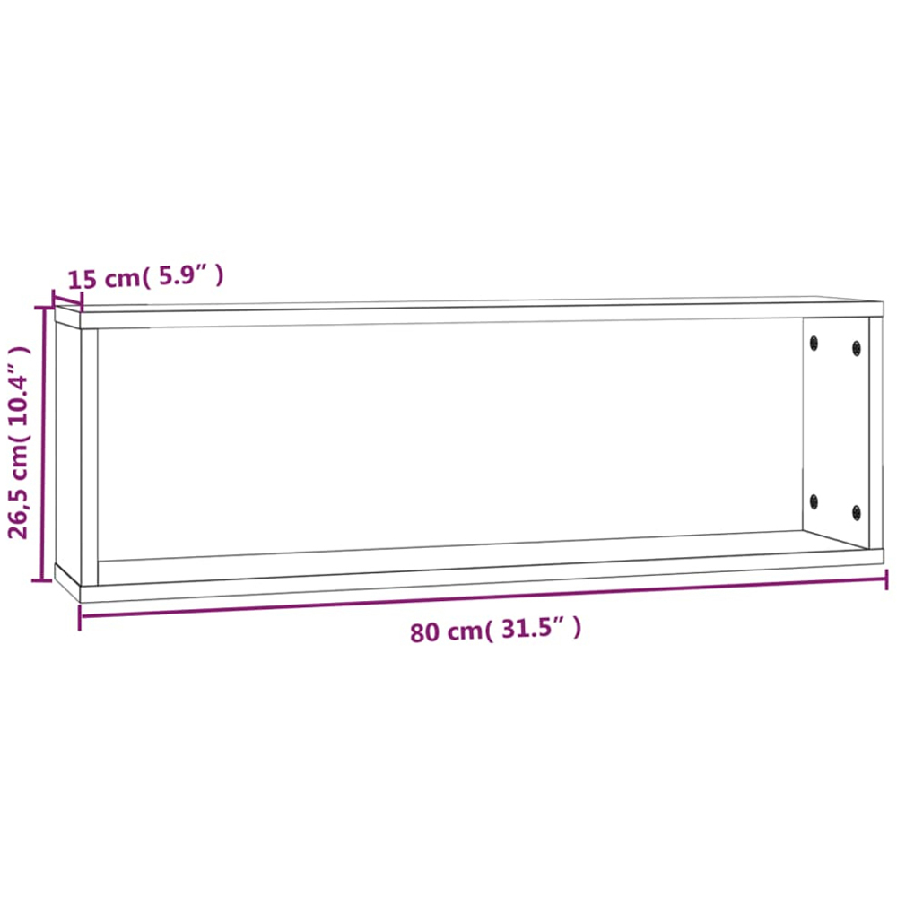 vidaXL 80cm Set of 4 Brown Oak Effect Cube Wall Floating Shelf Image 8