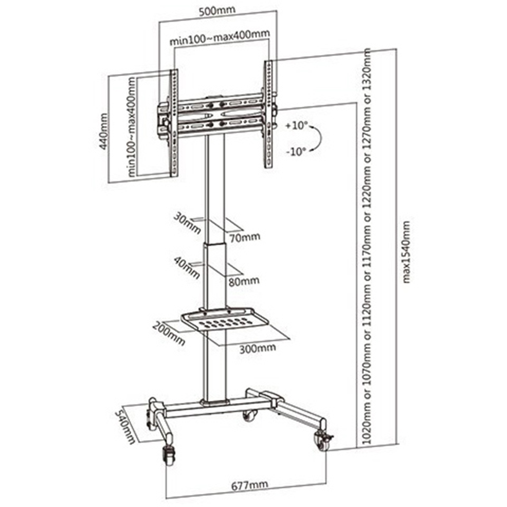 ProperAV Black 32 to 55 inch Portable TV Bracket with Wheels Image 9