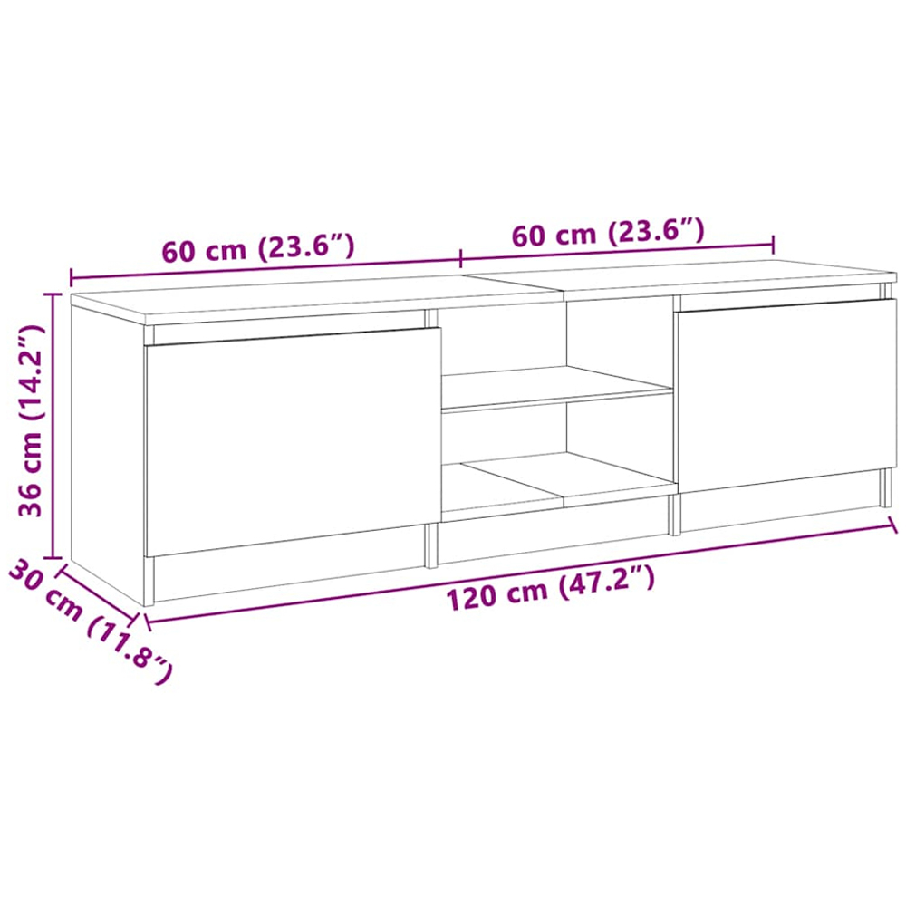 vidaXL 2 Door 2 Shelf Smoked Oak LED TV Cabinet Image 9