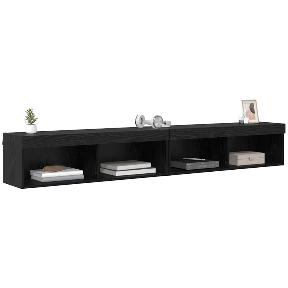 vidaXL 2 Shelf Black Oak TV Cabinet with LED Lights Set of 2 Image 3