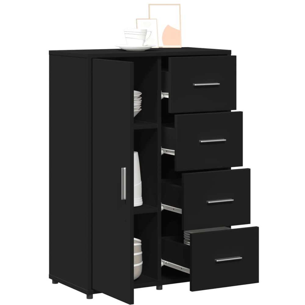 vidaXL Single Door 4 Drawer Black Wooden Sideboard Image 4