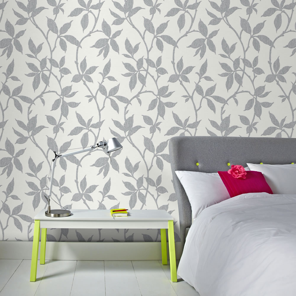 Superfresco Colours Elisa White and Grey Wallpaper Image 2