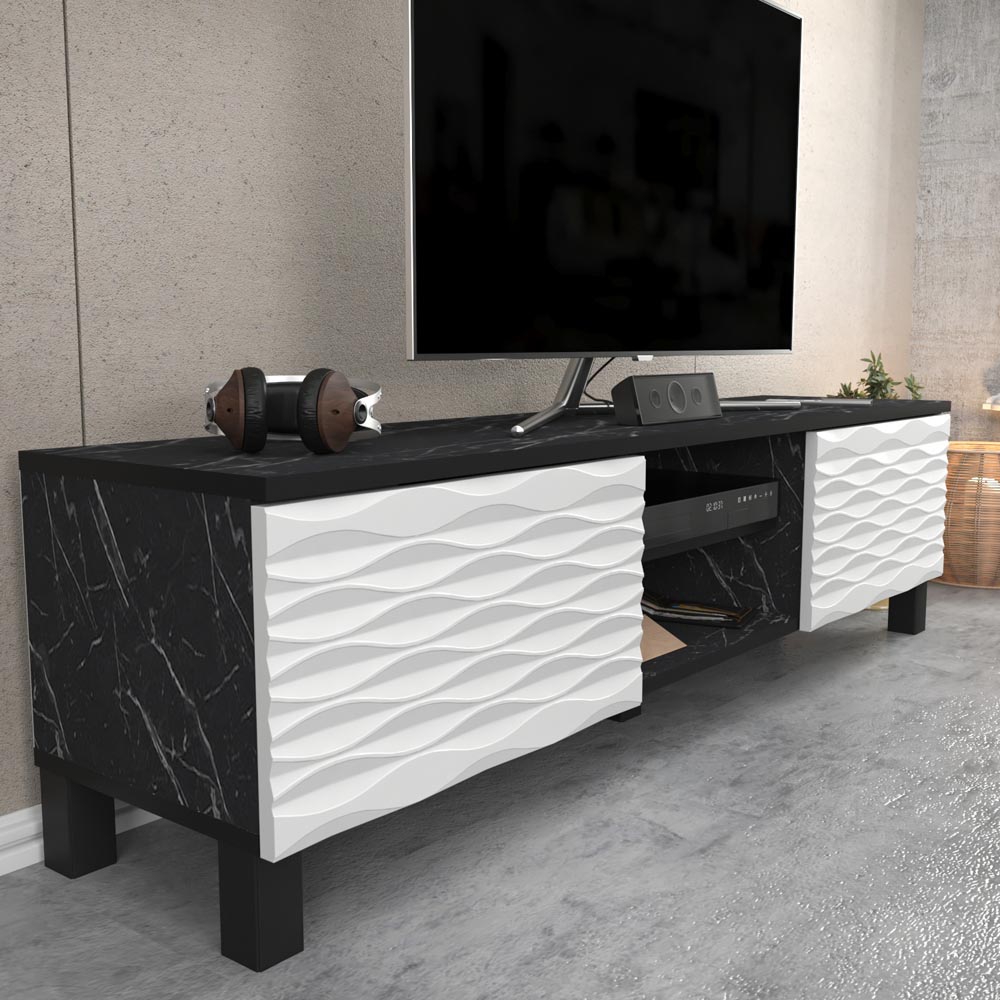 Decorotika Lukas 2 Door 2 Black Marble Effect and White TV Unit Image 3