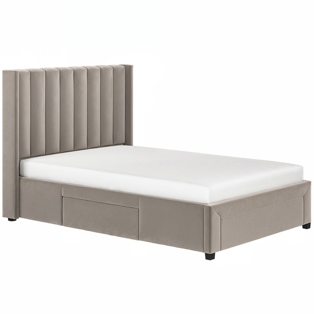 Flair Tiggy Double Beige Velvet Storage Bed with Winged Headboard Image 2