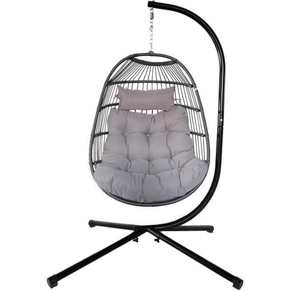 Alivio Grey Freestanding Foldable Steel Frame Hanging Egg Chair with Cushion Image 2