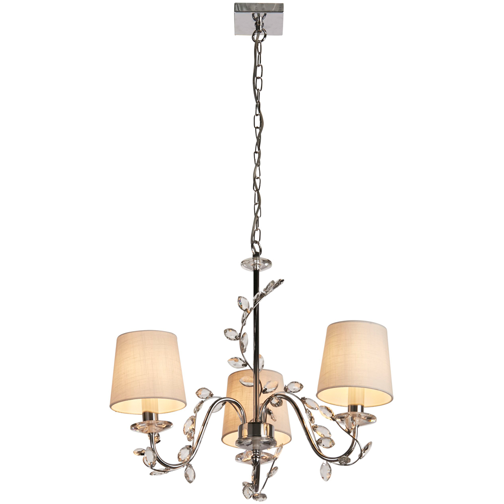 Lighting Collection Whittaker 3 Arm White Fabric Shade Chrome and Glass Pendant Light Image 3