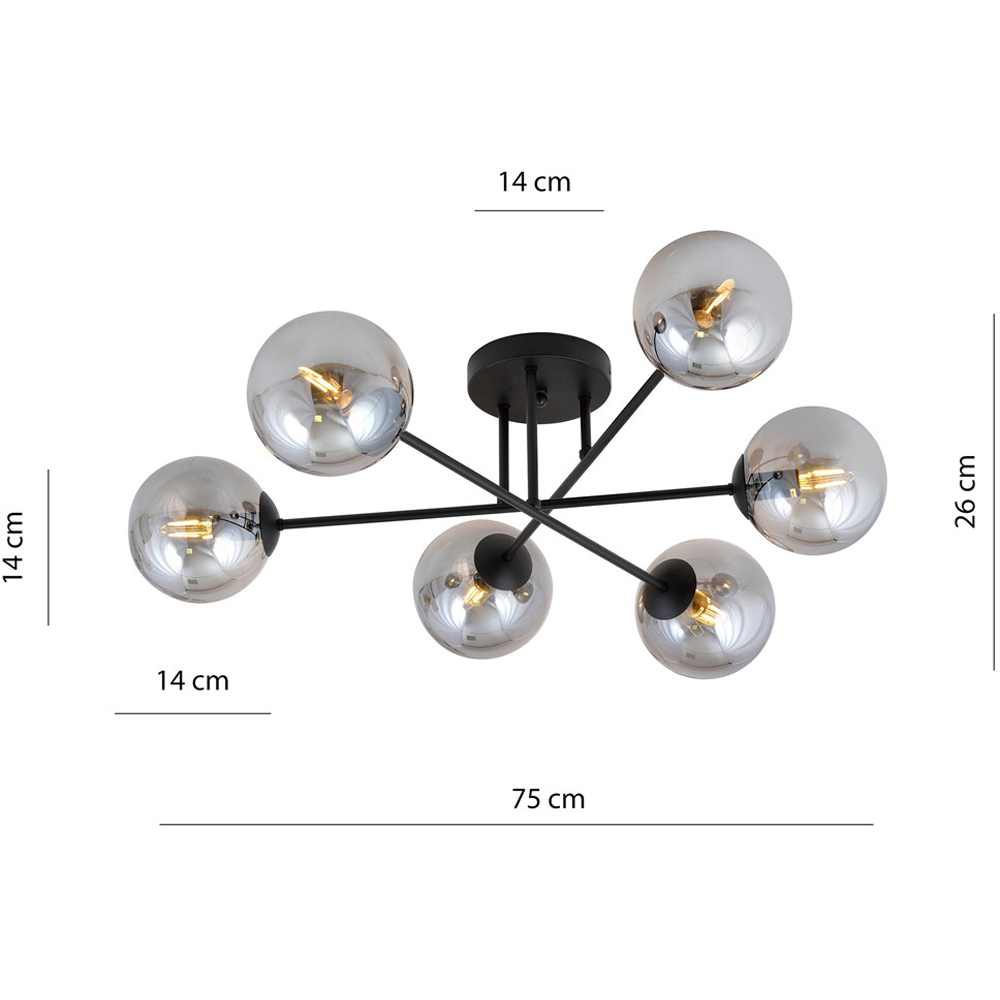 Emibig Roma 6 Light Graphite Shade Black E14 Ceiling Light Image 8