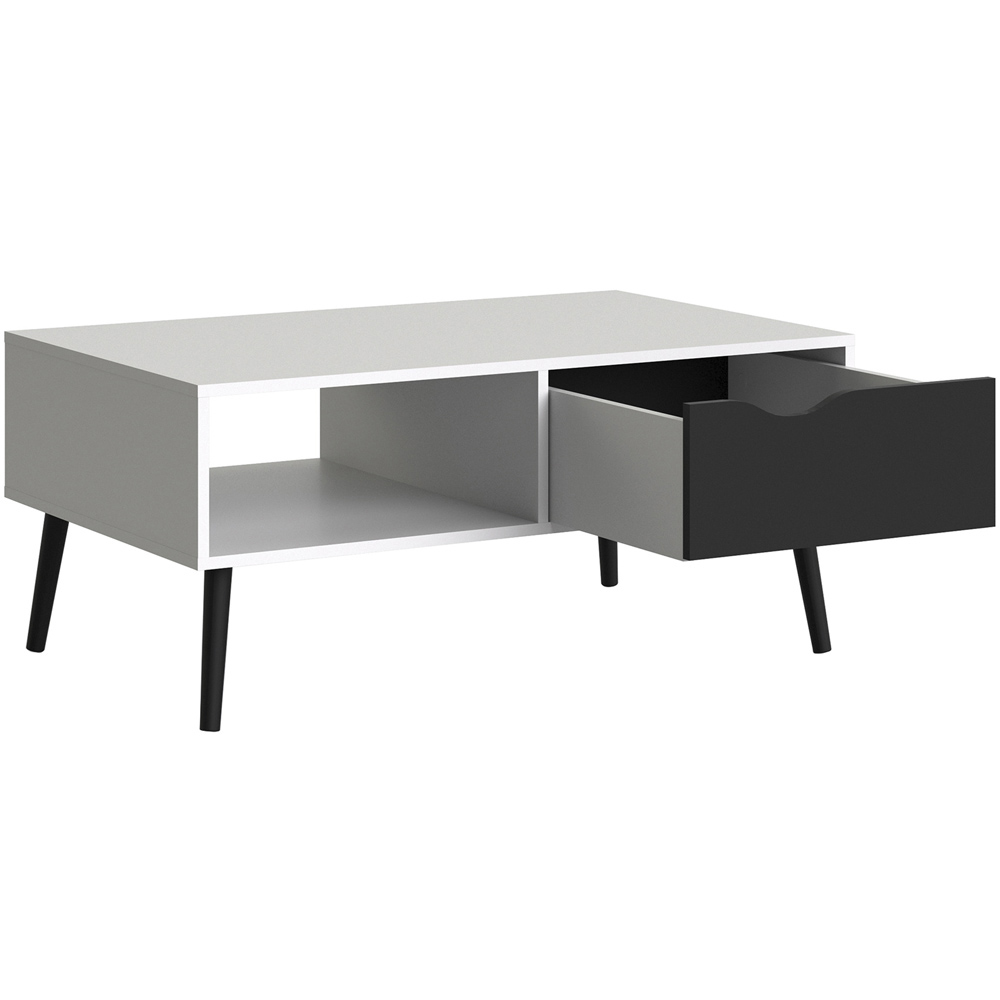 Florence Single Drawer Single Shelf White and Matt Black Coffee Table Image 5