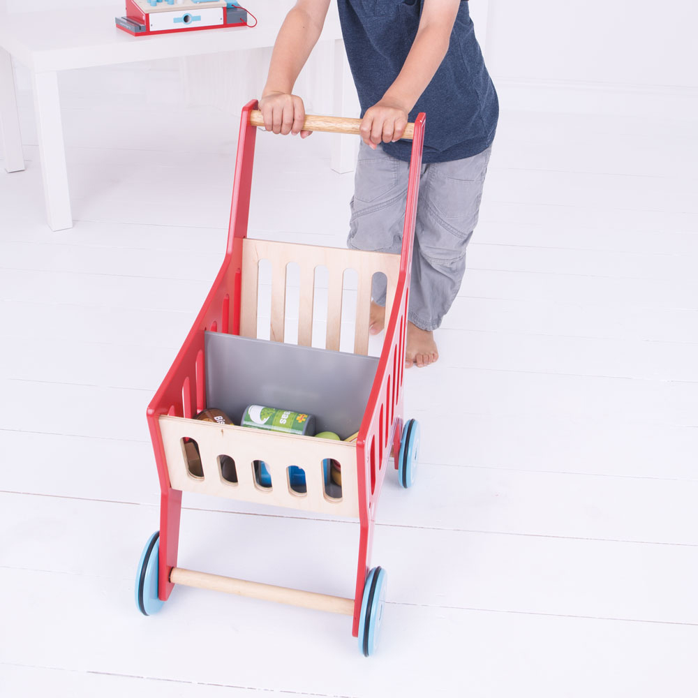 Bigjigs Toys Wooden Shopping Trolley Red Image 2