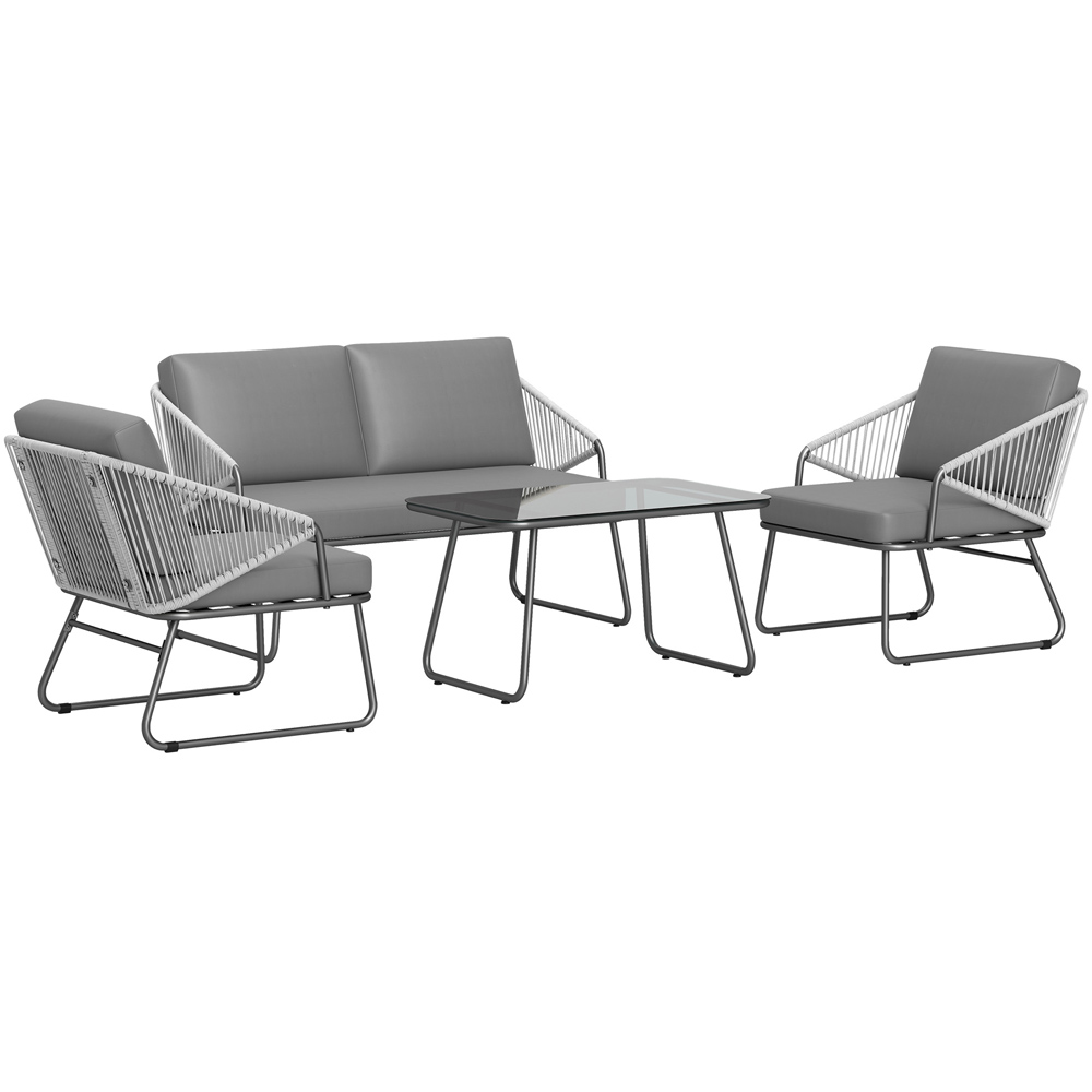 Outsunny 4 Seater Grey Cushion Rattan Garden Furniture Set Image 2
