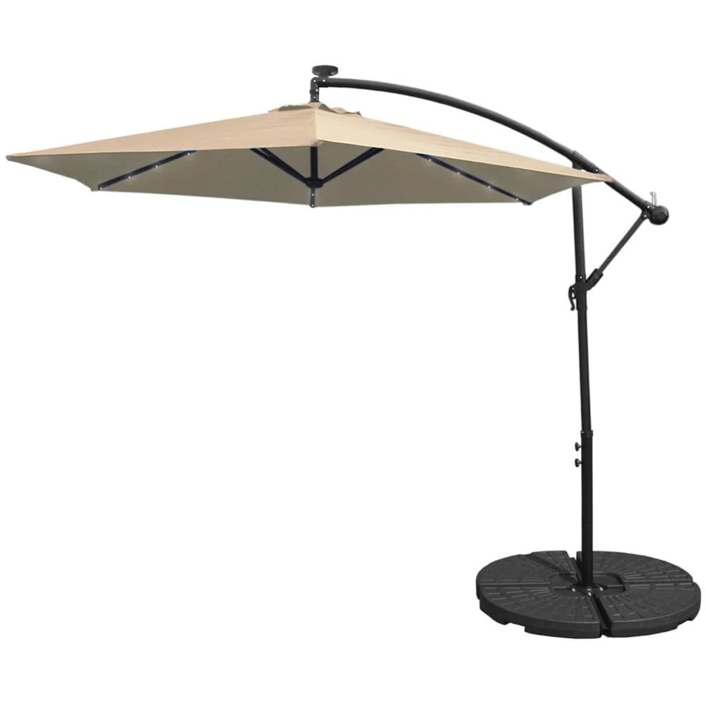 MonsterShop Beige LED Cantilever Parasol with Fan Base 3m Image 1