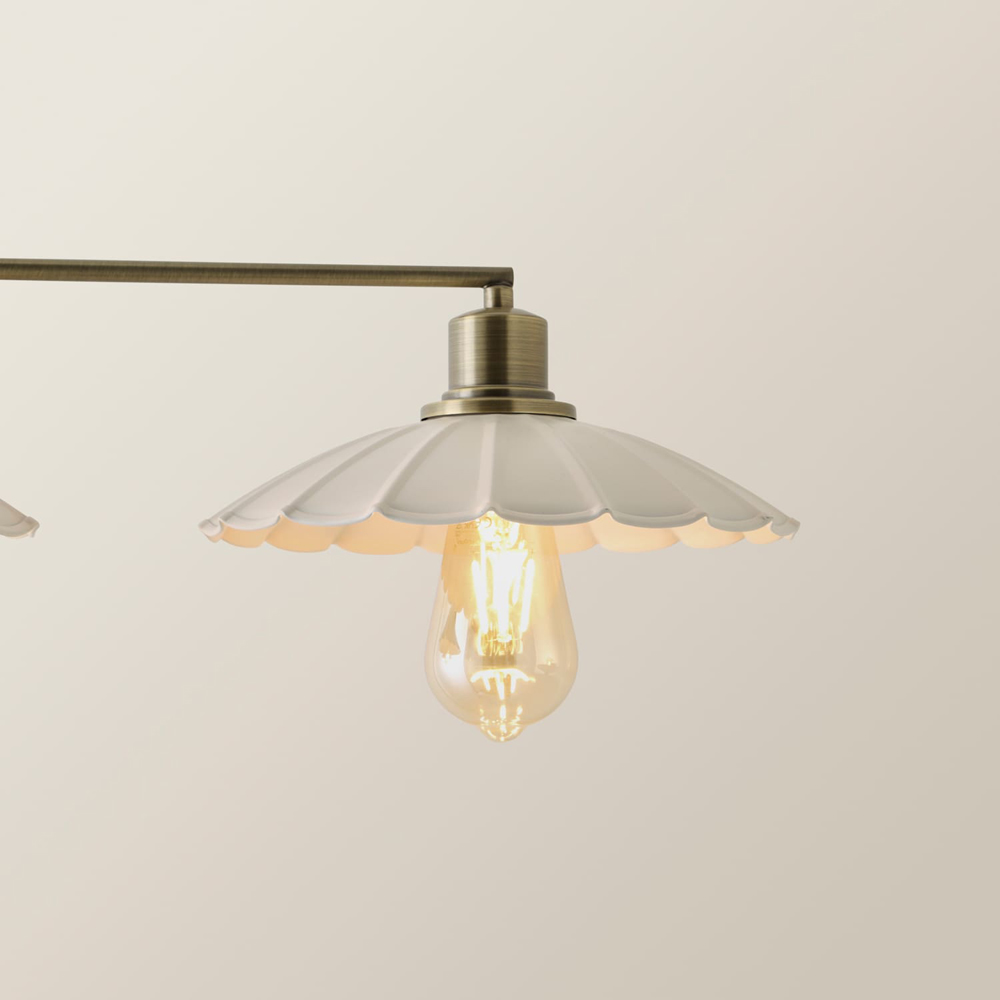 ValueLights Holborn 3 Arm Cream Scallop Putty Shade Brushed Brass Bar Ceiling Light with Bulb Image 4