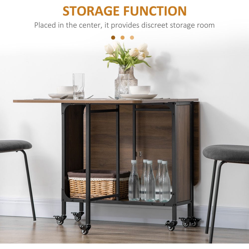 HOMCOM 6 Seater Light Brown Drop Leaf Mobile Dining Table Image 6