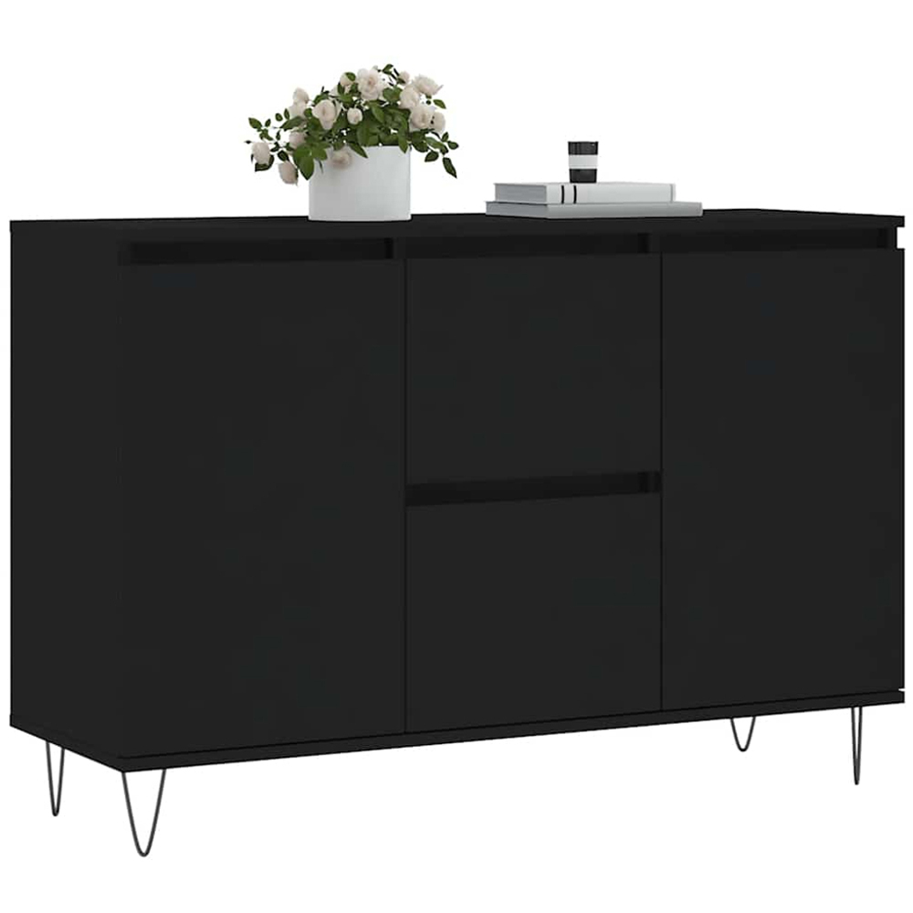 vidaXL 2 Door 2 Drawer Black Wooden Sideboard with Metal Legs Image 3