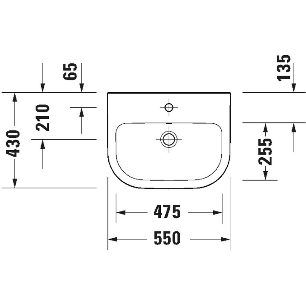 Duravit D-Code Single Tap Hole White High Gloss Wash Basin 550 x 430mm Image 2