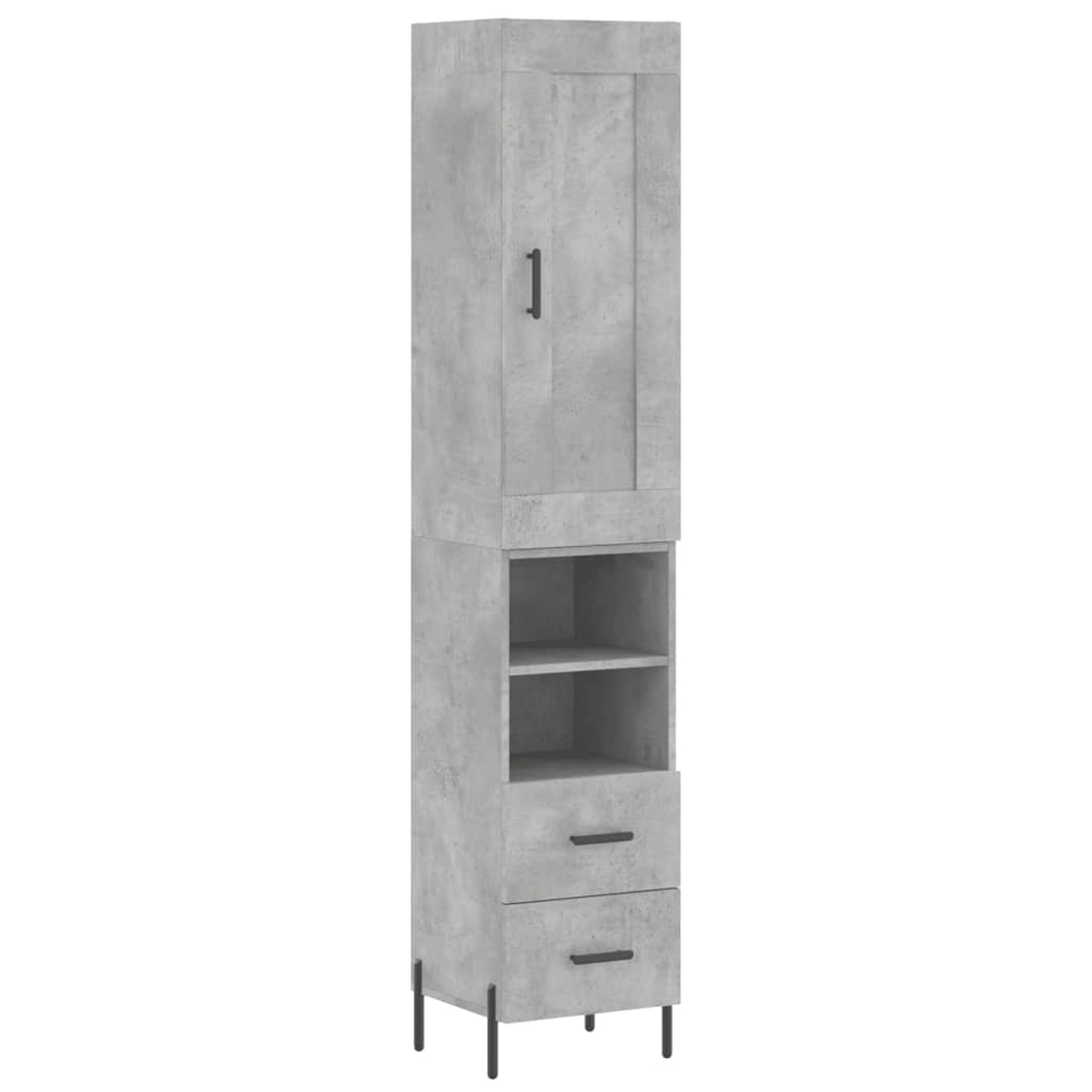 vidaXL Single Door 2 Drawer 2 Shelf Concrete Grey Highboard Image 2