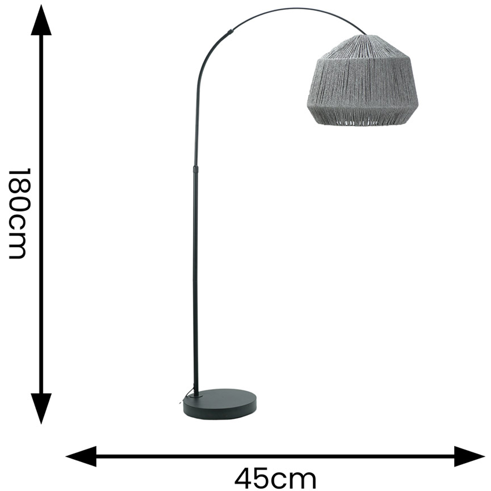 ValueLights Louis Grey Rope Dome Shade Black Curved LED Floor Lamp Image 4