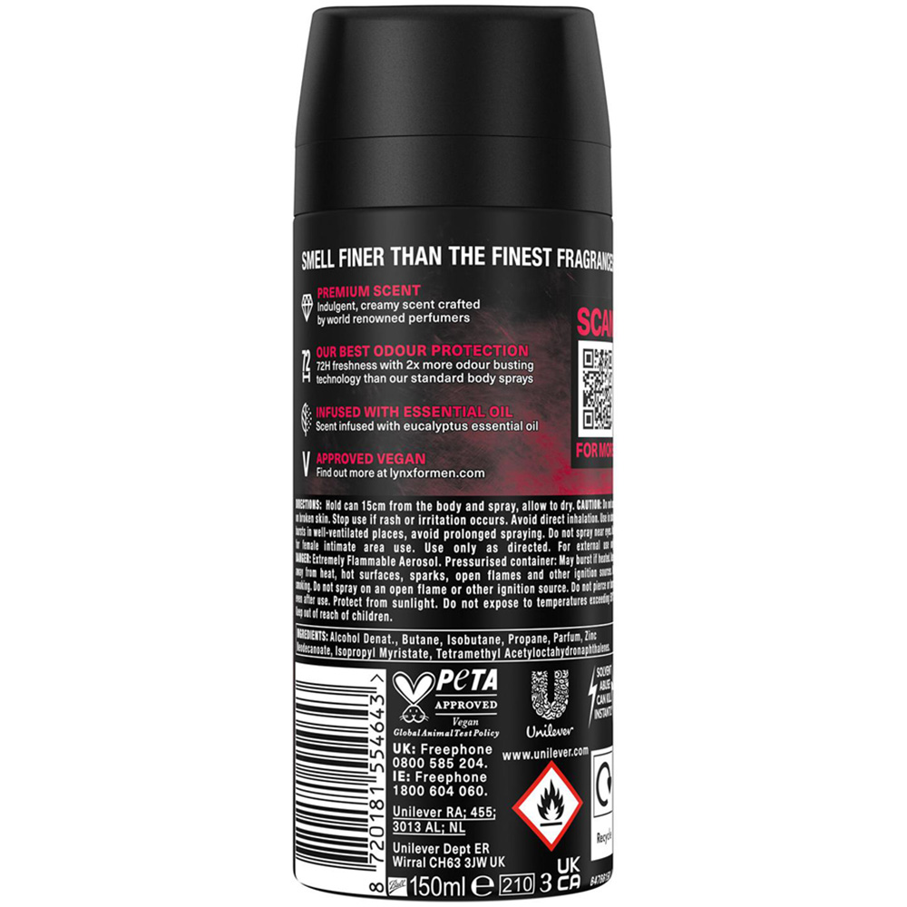 Lynx Men Cherry Spritz 72HR Freshness Deodorant Body Spray 150ml 24 Pack Image 3