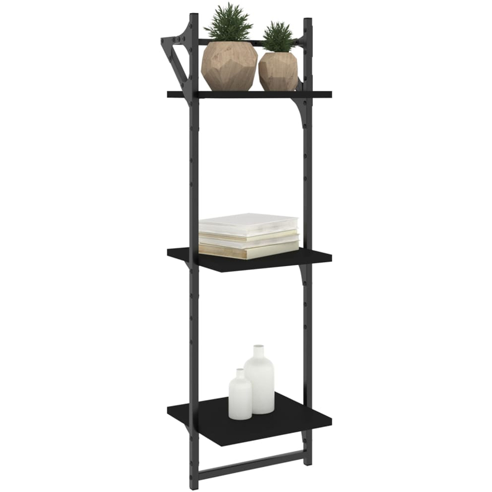 vidaXL Set of 2 3 Shelf Black Floating Wall Shelf with Bar Image 3