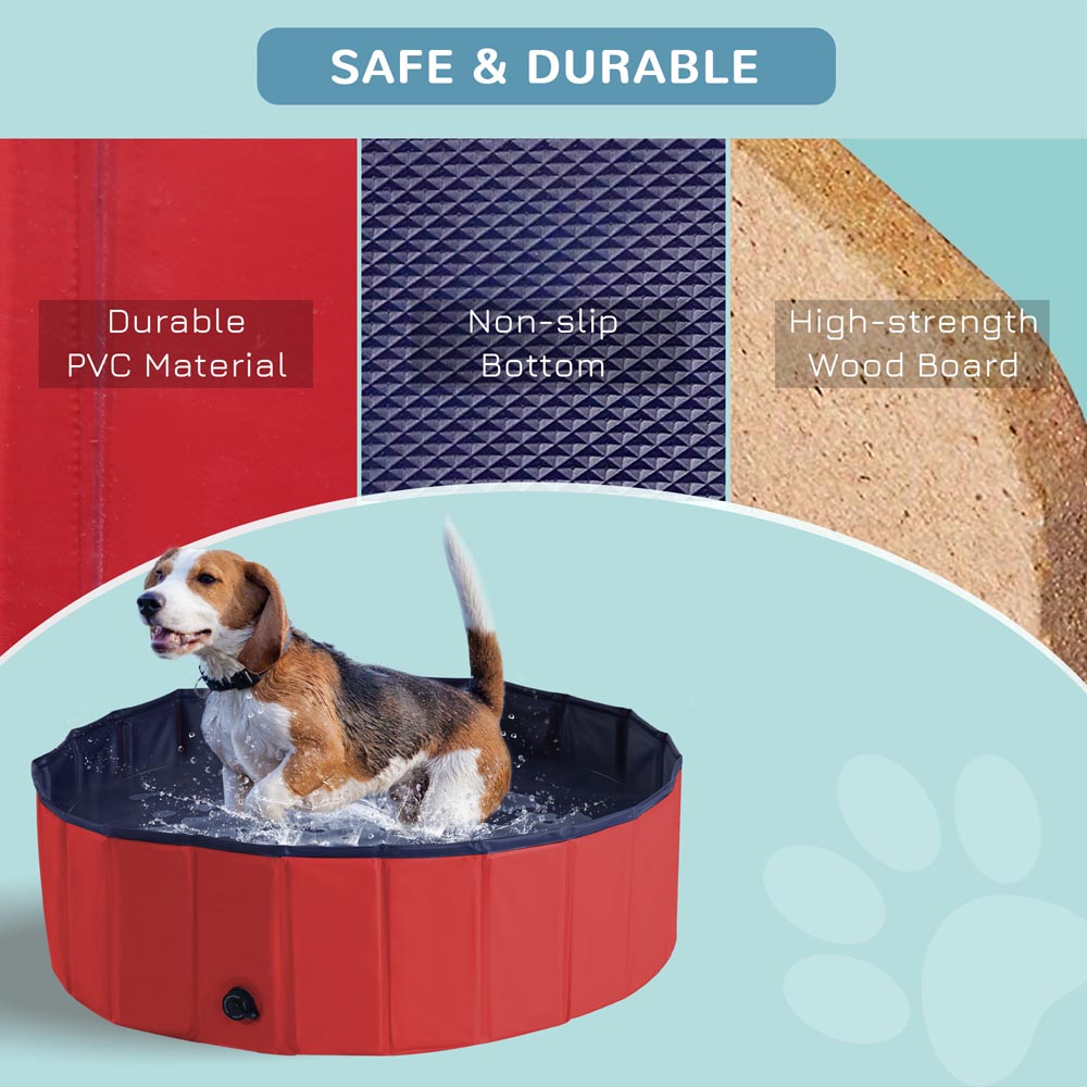 PawHut Foldable Dog Paddling Pool Red Image 5