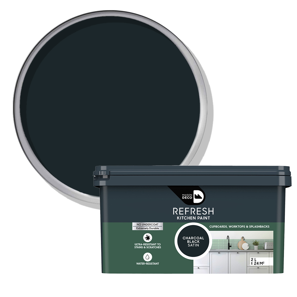 Maison Deco Refresh Kitchen Cupboards and Surfaces Charcoal Black Satin Paint 2L Image 1