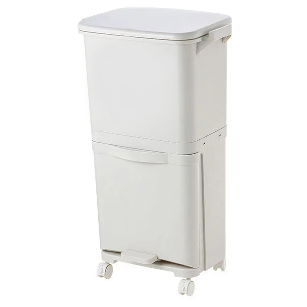 Living And Home WH0972 White Plastic 2 Compartment Pedal Recycling Waste Bin 38L Image 1