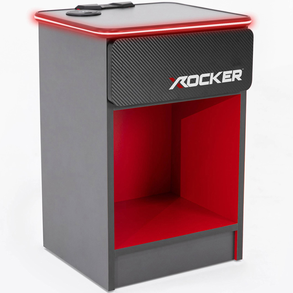 X Rocker Carbon-Tek Single Drawer Single Shelf Grey and Red LED Bedside Table with Charging Image 2