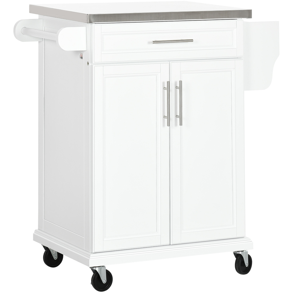 Portland White 2 Door Single Drawer Kitchen Island with Wheels Image 1