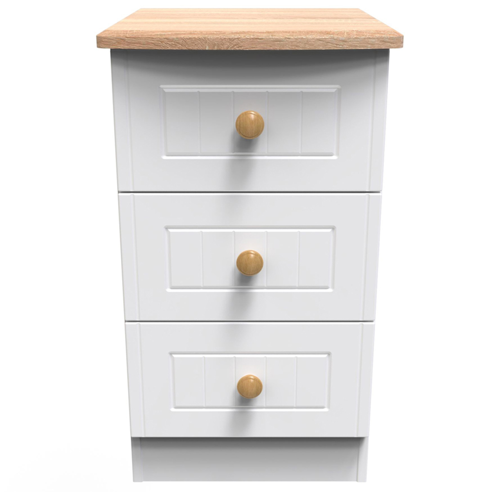 Crowndale Warwick 3 Drawer White Ash and Oak Bedside Cabinet Image 2