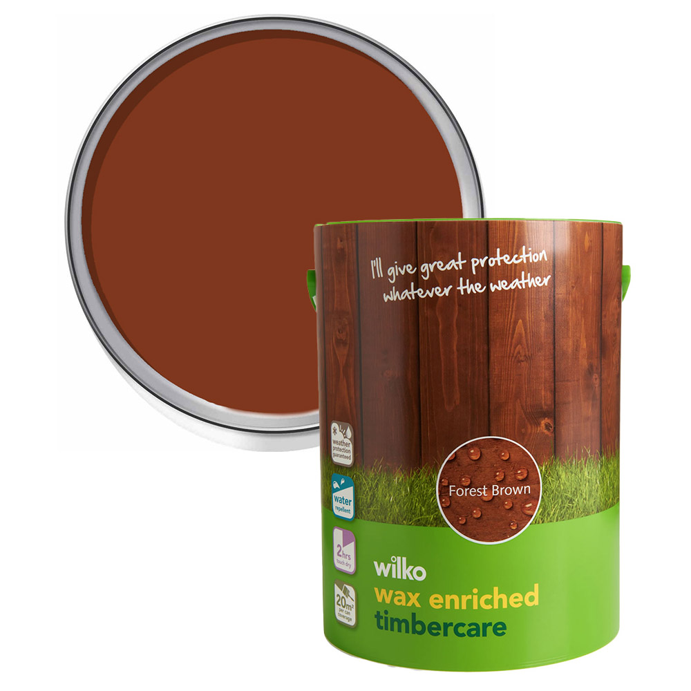 Wilko Wax Enriched Timbercare Forest Brown Wood Paint 5L Image 1