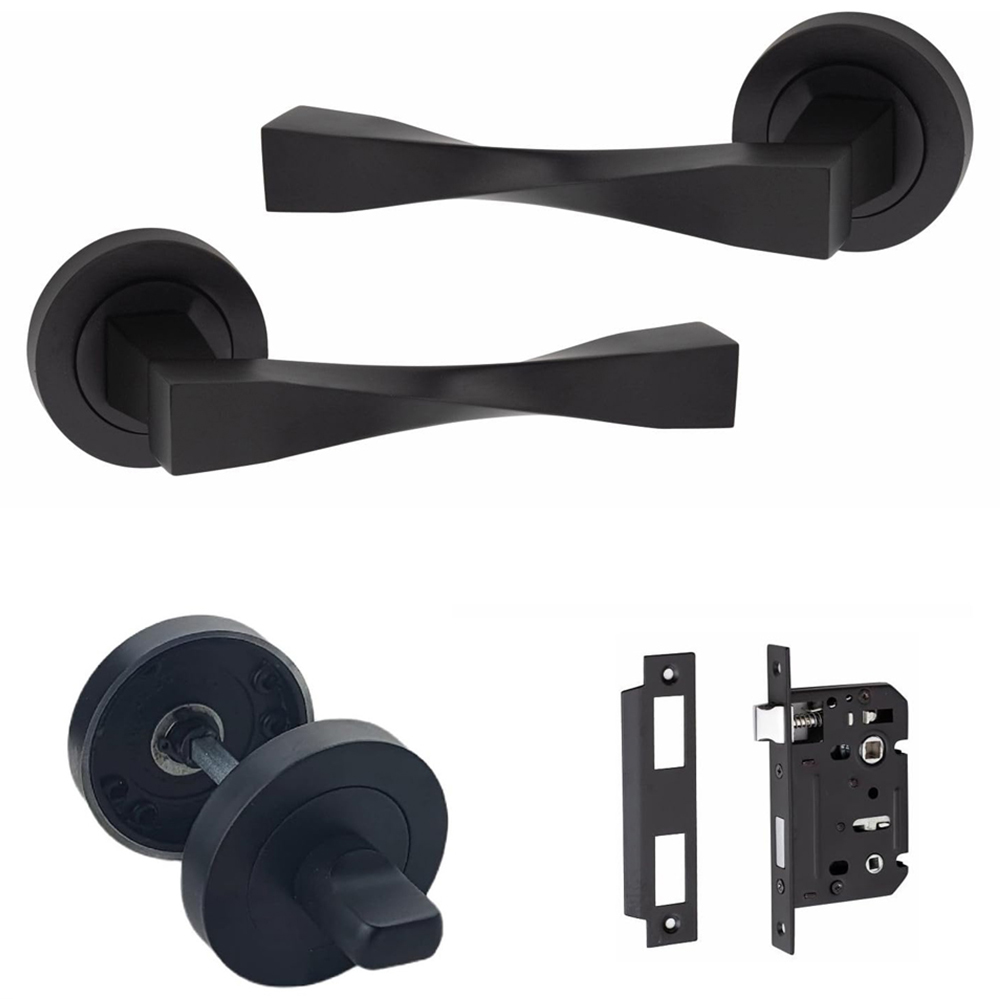Golden Grace Matt Black Straight Astrid Twist Bathroom Handle 64mm Image 1